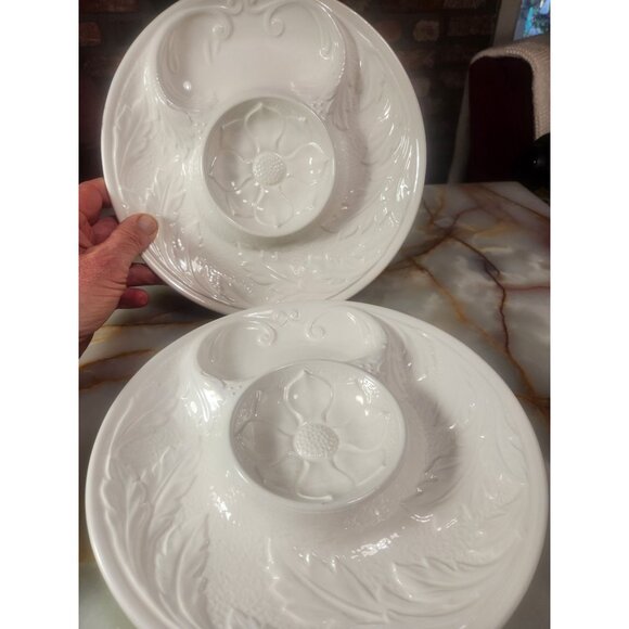 Vintage White Porcelain Artichoke Dishes With Floral Design Set of 2 - Picture 4 of 7